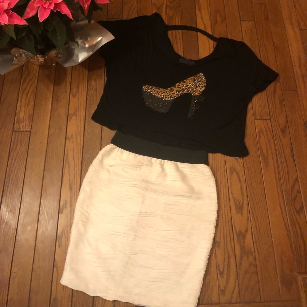 Charlotte Russe Stardust skirt w/black cropped top